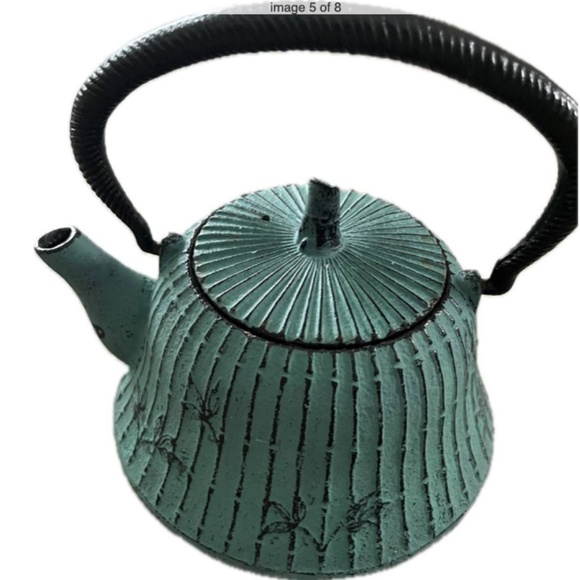 Tetsubin Japanese Cast Iron Kettle Tea Pot Marked w/ Teal Stainless Infuser - Picture 5 of 11